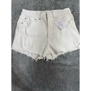 Jessica Simpson Ginger High Rise White Denim Shorts Size 6 Frayed Hem